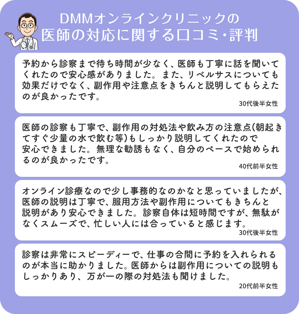 DMMオンラインクリニックの医師の対応に関する口コミ･評判