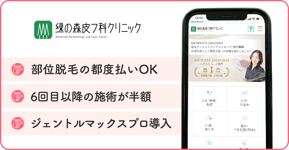 緑の森皮フ科クリニックの医療脱毛の特徴まとめバナー