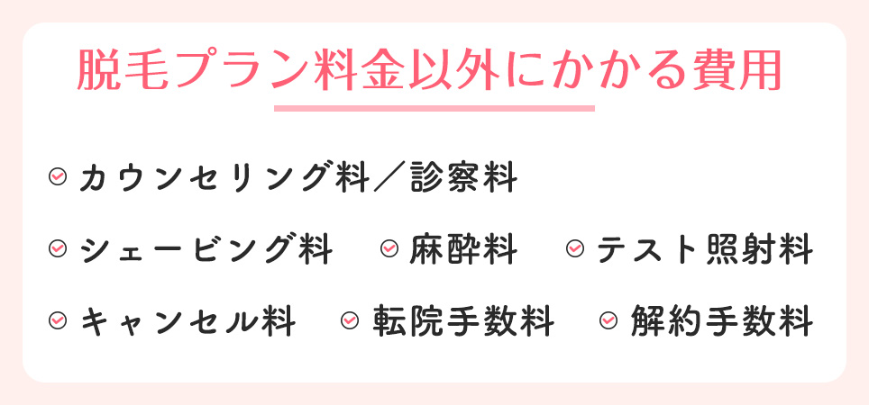 脱毛プラン料金以外にかかる費用一覧
