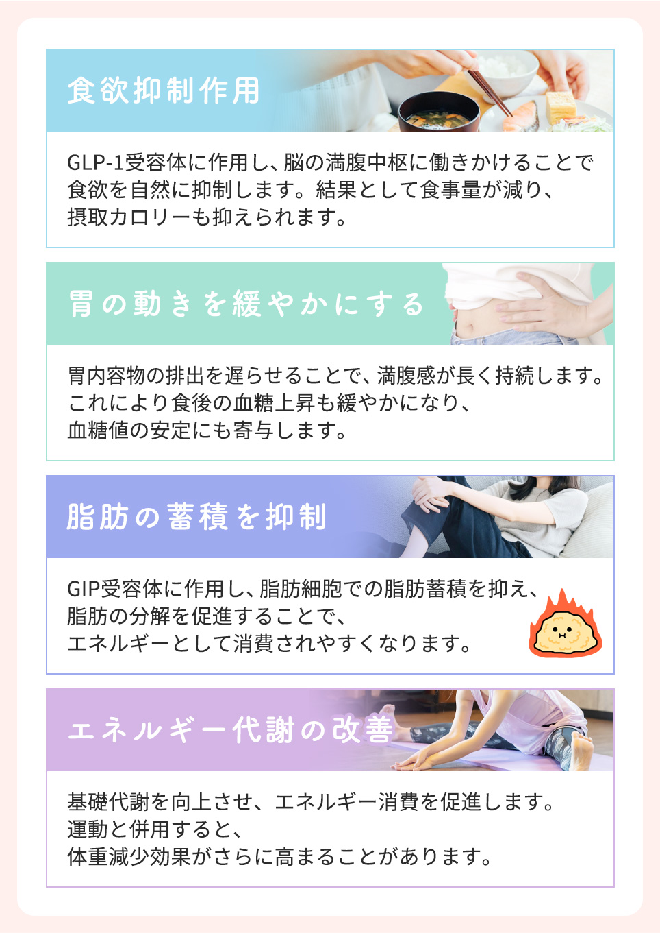 マンジャロの痩せるメカニズム一覧